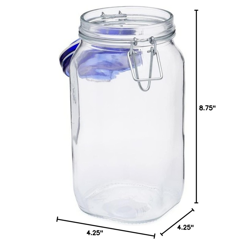 Bormioli Rocco Fido Square Jaw with Blue Lid, 50-3/4-Ounce