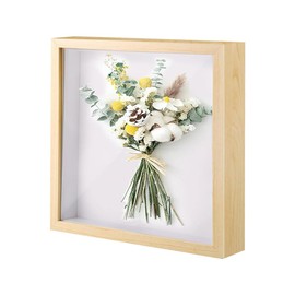 3D Shadow Box, 25x25cm Picture Frame, Deep Frame Display Box Wooden Deep Box Square Photo Frames Desktop or Wall Hanging for Medal Flower & Crafts Display(Wood Color)