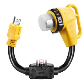 Overload Protector 50 Amp to 30 Amp RV Adapter Cord with Circuit Breaker, NEMA 5-15P to NEMA SS250R Electrical Power Adapter, 18 Inch, Yellow, ETL Listed