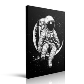 ZYNYZ Z Cool Space Theme Black and White Astronaut Canvas Wall Art, Modern Outer Space Galaxy Planet Print for Bedroom, Kids, Toddler Boy Room Home Decor Ready to Hang (12"x16")
