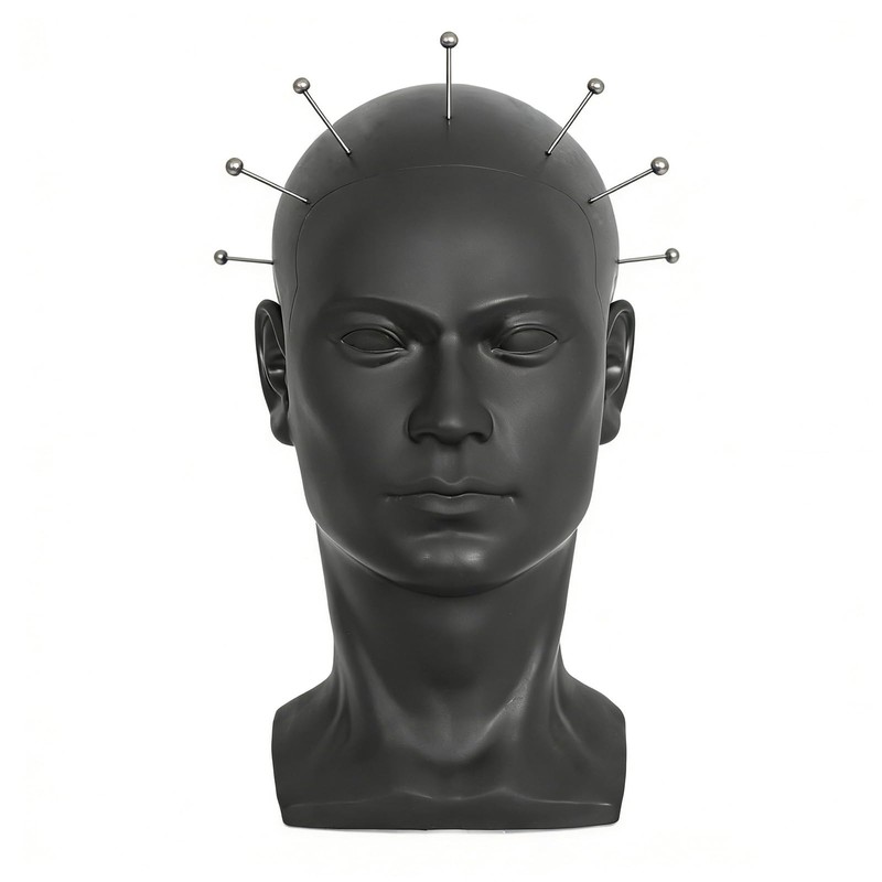 Black PVC Male Mannequin Head Professional Training Head Bald Manikin