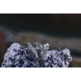 Delicate Stud Earrings KIANA 12 mm Feather Earrings Lucky Feather Jewellery 925 Sterling Silver, Fabric jewellery bag