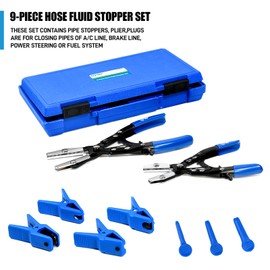 SMOTIVEPRO 9pcs Hose Fluid Stopper Set, Fuel Line Clamp and Stopper Kit, 8inch/10inch Hose Pinch Pliers and 4pcs Steel Line Stopper Kit
