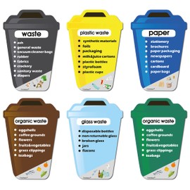 PrintAttack P038 Set of Waste Separation Stickers in German or English, Various Sizes, Scratch, Weather and UV Resistant (V3_Set of 6)