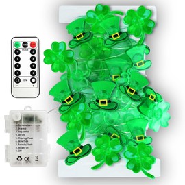 Janchs 50LED Shamrocks Leprechaun Hat Lights for St Patricks Day Decorations, Battery Operated Green Lucky Clover Fairy String Lights for St Patricks Home Garden Indoor Outdoor Irish Decor (8 Modes)