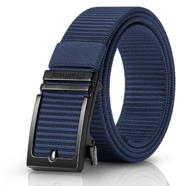 Fairwin Men's Belt Without Holes Nylon Men's Belt Automatic Belt Men's Adjustable Webbing Outdoor Buckle Belt Sports Belt in Gift Box, Blue-c