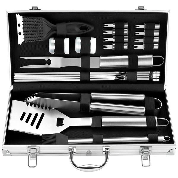 ROMANTICIST 20pc Heavy Duty BBQ Grill Tool Set in Case - The Very Best Grill Gift on Birthday Wedding - Professional BBQ Accessories Set for Outdoor Cooking Camping Grilling Smoking