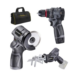 Durofix G12 Series RK12136-2-K2 12V Cordless 3/8" Hammer Drill Power Tool Combo Kit with 3 Inch Compact Cut Off Tool, Reciprocating Saw, 1 Battery & Charger