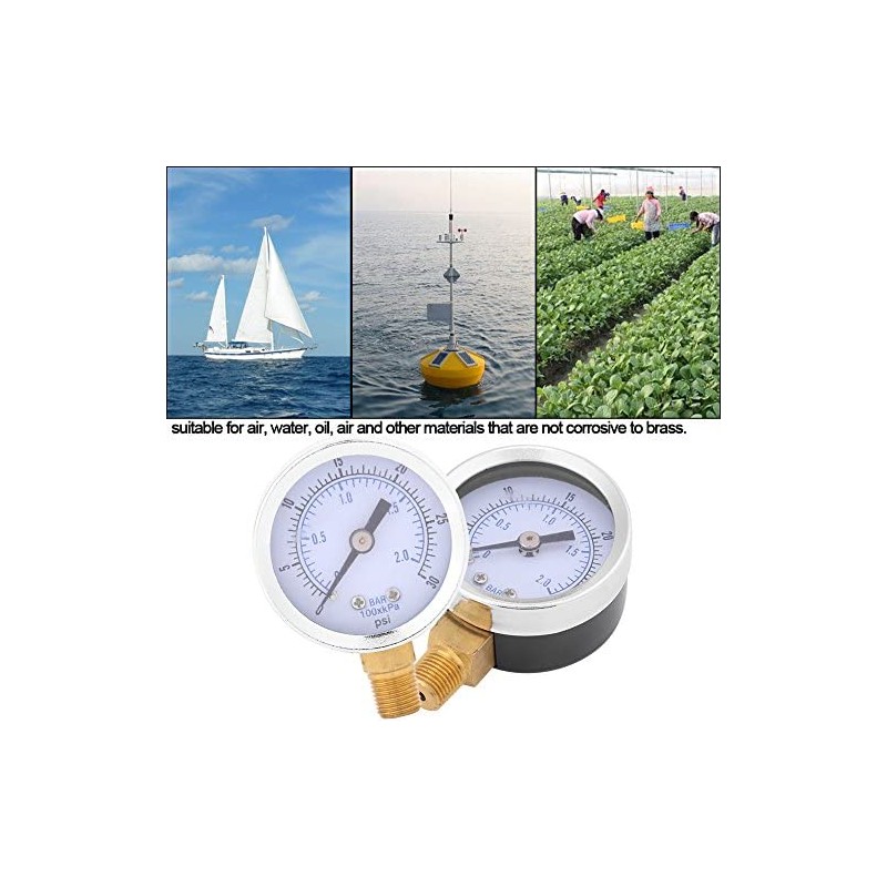 Walfront Pressure Gauge 0-30psi/2bar, 1/8" BSPT, Dual Scale, Compact, Metal