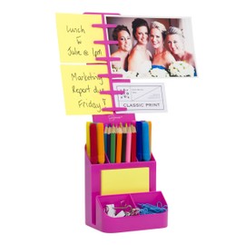 Desk Supplies Organizer Caddy | Desk Stationary Organizer & Photo Display | Sticky Notes Included