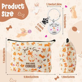 JAPBOR Makeup Bag for Dog Lovers - Corgi Dog Themed Cosmetic Bags and Keychain Gifts Set, Cute Puppy Organizer Makeup Pouch, Animal Travel Zipper Toiletry for Owner Women Girl Traveling Birthday