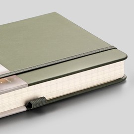 EMSHOI Graph Paper Notebook A5-21.4 x 14.5 cm Hardback Thick Journal with Sticky Notes, 256 Pages, 120gsm Squared Paper, Back Pocket, Vegan Leather Notepad for Graphing - Green