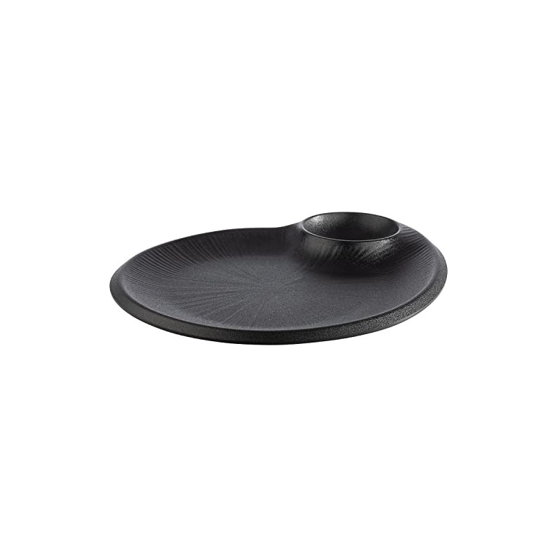 APS 85075 Nero Melamine Plate with Integrated Dip Bowl, Serving