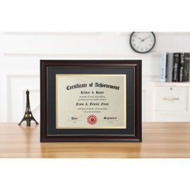 ELSKER&HOME 8.5x11 Diploma Frames with Mat,Classic Cherry Wood,8.5x11 Inch or 11x14 Inch Without Mat - For Document/Certificate Frame(Double Mat, Matte Black with Gold Rim)