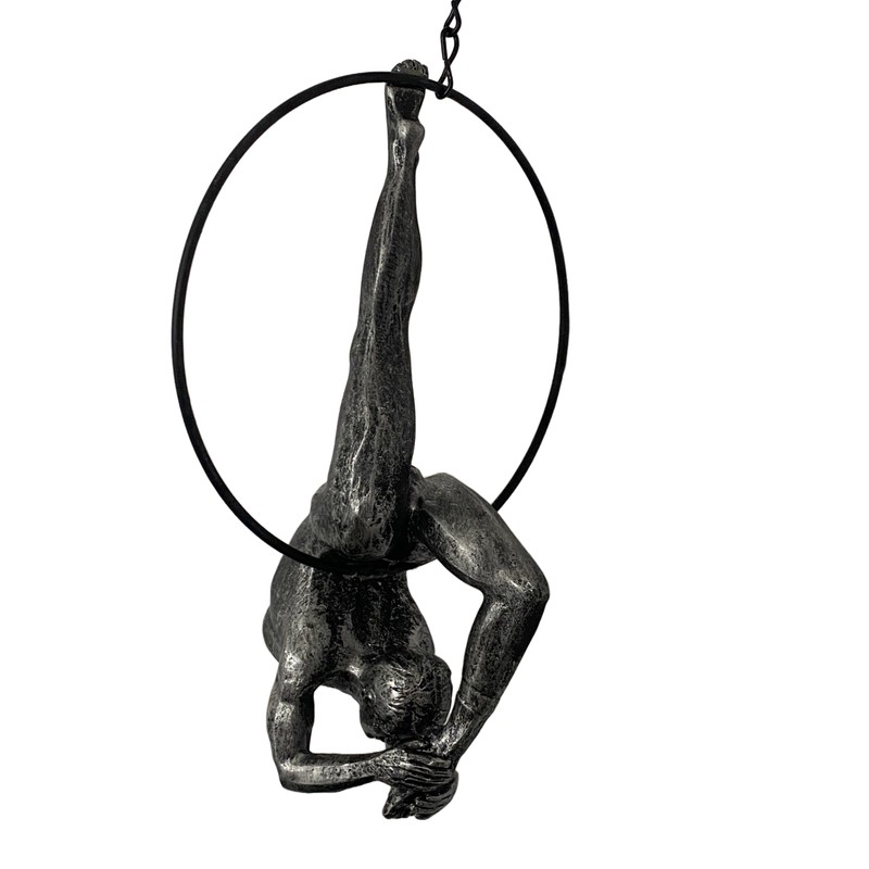 Haute Collage Antique Silver Female Gymnast Acrobat on a Ring