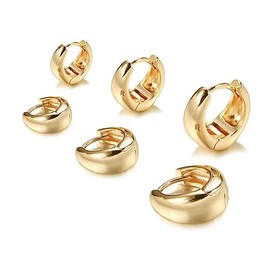 JAXXEL Gold Hoop Earrings, 3 Pairs Round Earrings, 18K Gold Plated, Lightweight, Hypoallergenic, Nickel Free, Perfect for Sensitive Ears, 12/14/16mm