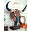 Large Rustic Western Bull Cow Skull With Turquoise Red Rocks