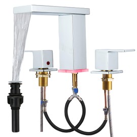 Bathroom faucets 3 Hole Widespread LED Light Bathroom Sink Faucet 8 inch Modern Bathroom Waterfall 3 Hole Vanity Chrome Faucet with Pop Up Drain(Chrome)