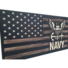 Knotty Oar Wood Shop Navy Dark Rustic Hidden Gun Storage Safe Mini American Concealment Flag - Magnetic, Without