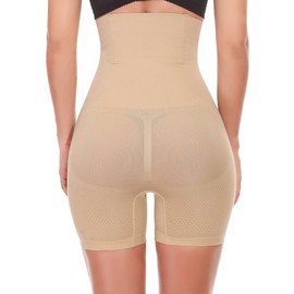 NINGMI Women High-Waisted Tummy Control Bodyshaper Butt Lifter Boyshorts Control Knickers Slimming Briefs, XXL, Beige