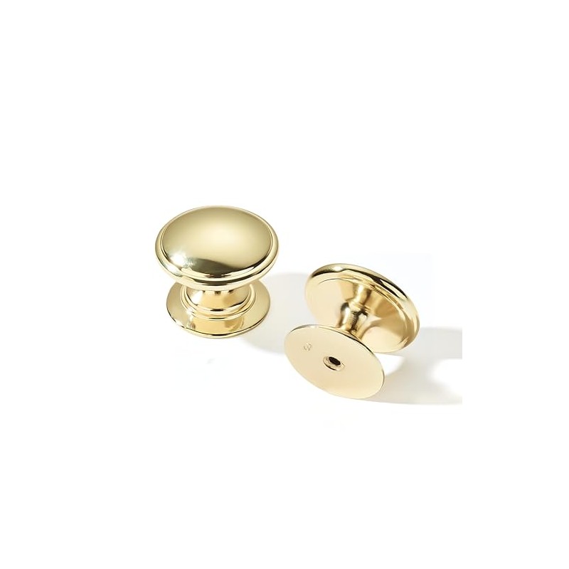 khtumeware 10 Pack 1-3/8 Inch(35mm) Polished Brass Cabinet Knobs Solid