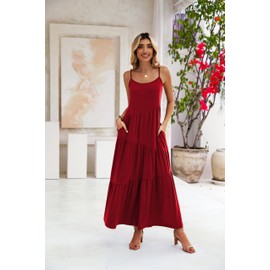 Naggoo Womens Summer Sleeveless Maxi Dresses Casual Beach Spaghetti Strap Long Dress Sundresses Burgundy XX-Large