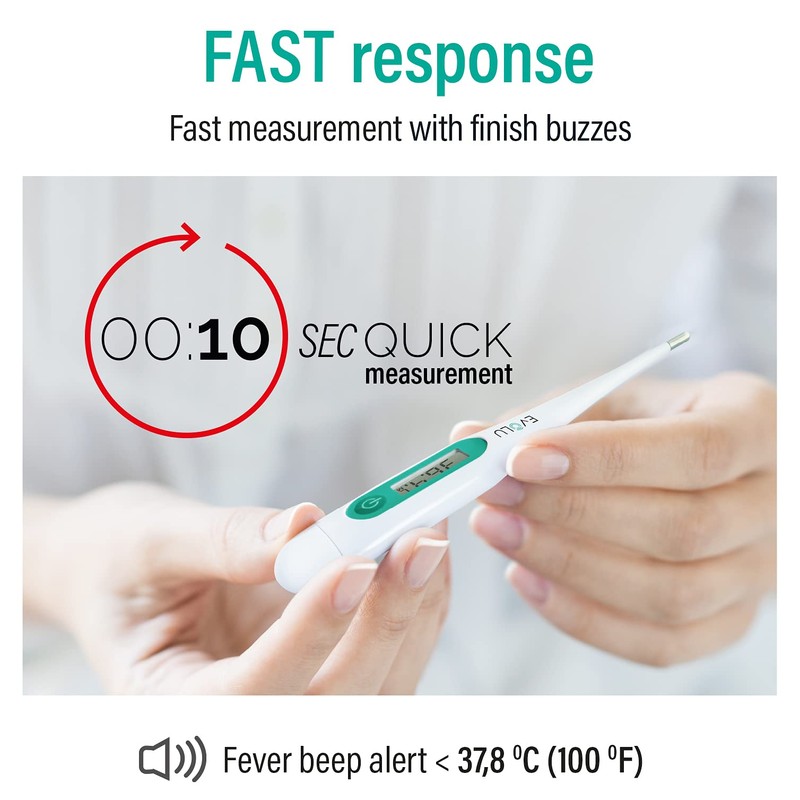 Evolu Waterproof Digital Thermometer - Temperature Measurement in Mouth, Rectal