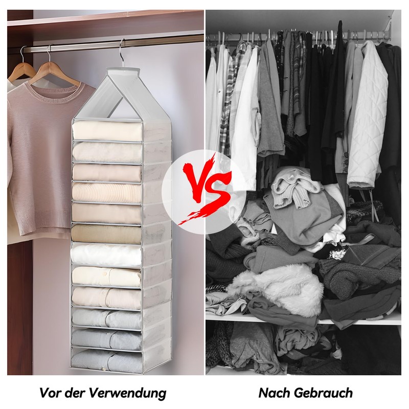 Yeelan 12 Compartments Hanging Shelf, Hanging Organiser, Foldable Wardrobe Organiser,