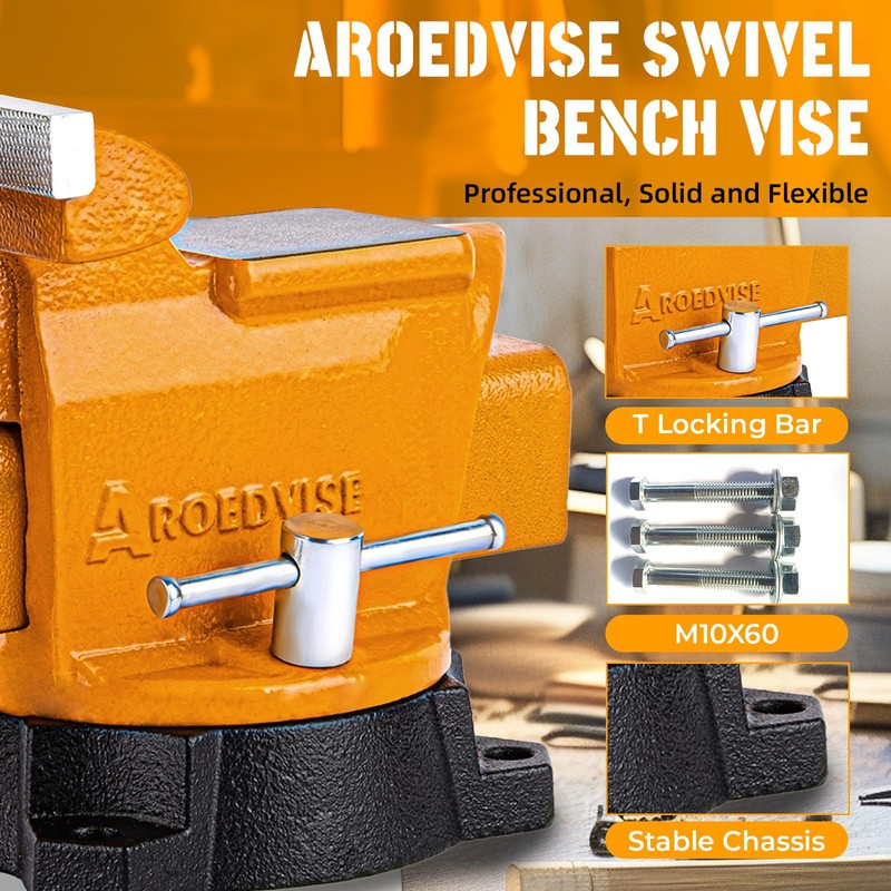 AROEDVISE Bench Vise 4.5-Inch Heavy Duty Vise 210° Swivel Base,