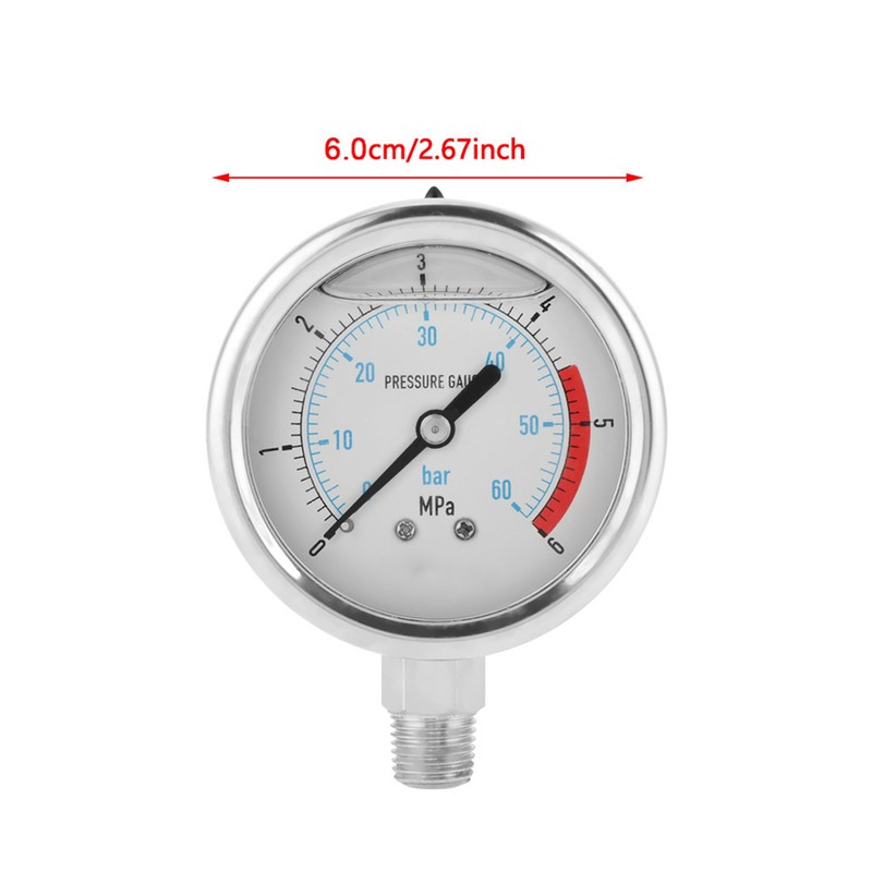 0-60Bar 0-6Mpa 1/4" NPT 60mm Dial Air Hydraulic Water Pressure