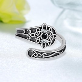 qielizhu Witches Knot Ring 925 Sterling Silver Celtic Witches Knot Spoon Ring Witches Knot Jewelry Gifts Irish Jewelry Gifts for Women, Cubic Zirconia, Cubic Zirconia