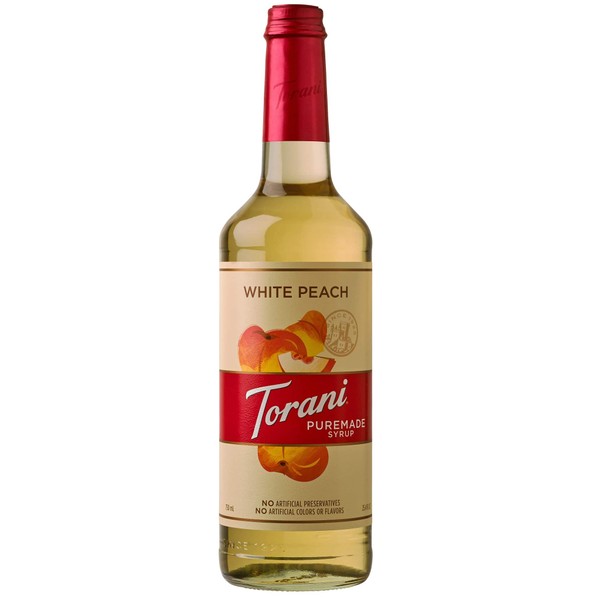 Torani Puremade Syrup, White Peach Flavor, Glass Bottle, Natural Flavors, 25.4 Fl. Oz., 750 mL