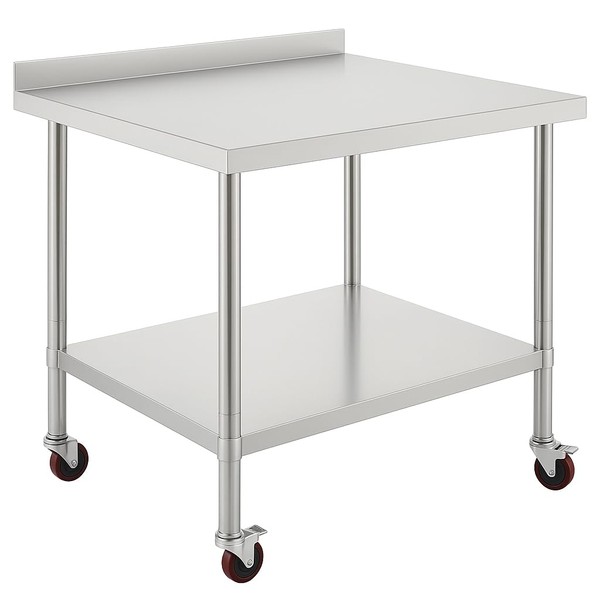 SPECRAFT Stainless Steel Prep Table with Wheels, 36" x 24",