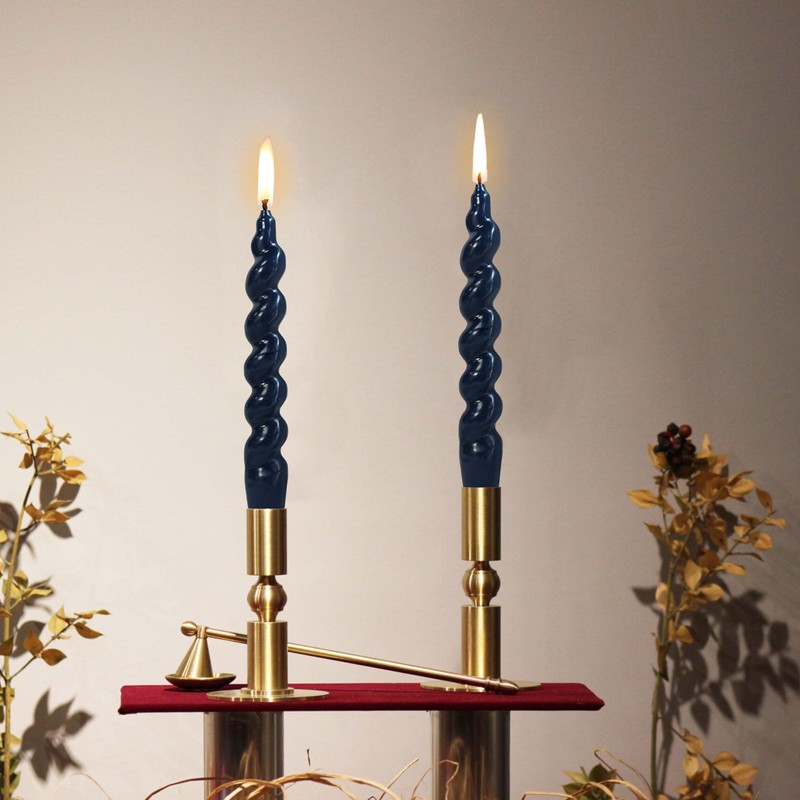7.5 Inches Spiral Taper Candles Navy BlueTwisted Candle Dripless Unscented