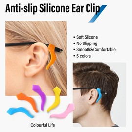 Dhoptical Eyeglass Ear Grip,2 Pairs Yellow/Blue/Purple/Pink/Orange Soft Silicone Glasses Ear Grip Temple Tips Eyeglass Pads Anti Slip Eyeglasses Ear Hook Comfort Sport