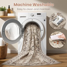 Vintage Living Room Area Rug 9x12 - Large Soft Washable Oriental Traditional Distressed Farmhouse Rugs for Bedroom - Indoor Floor Accent Carpet for Home Office House Decor - Brown