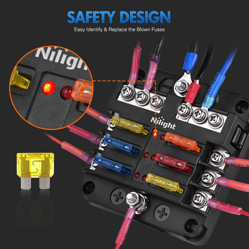 Nilight - 50055F 6 Way Blade Screw Fuse Block 6
