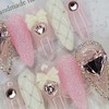 Pink Heart Emboss Handmade Nail Tips - Oval S /