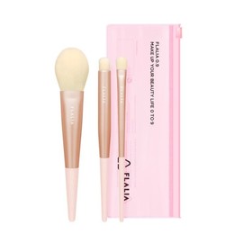 Fleria 로즈라떼 3종 브러쉬세트(핑크 지퍼파우치 포함) Rose Latte 3-Piece Brush Set (Includes Pink Zipper Pouch)