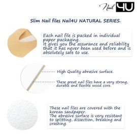 Pack of 25 Slim Straight Nail Files Natural Series 100/180 grit Nail4U Professional Nail File Emery Board Nail Styling Tools Art Set Manicure Pedicure Acrylic Gel Tips