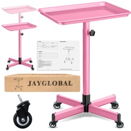 JayGlobal Pink Salon Tray On Wheels, Premium Aluminum Rolling Tattoo Tray, Height Adjustable Tattoo Cart Trolley for Hairstylist Salon, Spa & Clinic