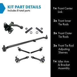 TRQ Front Driver & Passenger Side Steering Kit Center Link Idler Arm & Bracket Assembly Tie Rod Tie Rod Adjusting Sleeve Compatible with 1994 Nissan D21 1993-1995 Pathfinder 1995-1997 Pickup