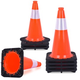 LCyindu 8 Pack Traffic Safety Cones 18 Inch with Weighted Base and Reflective Collar,Orange Construction Cones for Street Hazards,Sport Training,Home Traffic Parking