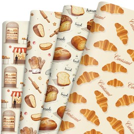 Baking Wrapping Paper 12 Sheets Croissants,Toast,Bread Bakery Themed Gift Wrap for Bakers,Baking Enthusiasts,20"×28"