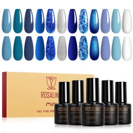 ROSALIND Blue Gel Nail Polish Set, 12 Colors Blue Shades Gel Polish Soak Off Aquarius Winter Gel Polish Set for Nail Art Gift
