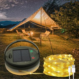 Solar Camping String Lights, 32.8FT Fairy String Lights,Solar Powered Waterproof Camping Lamp, Hanging Rechargeable Tent Lantern for Awning Garden Yard Party Decorations (Warm White)