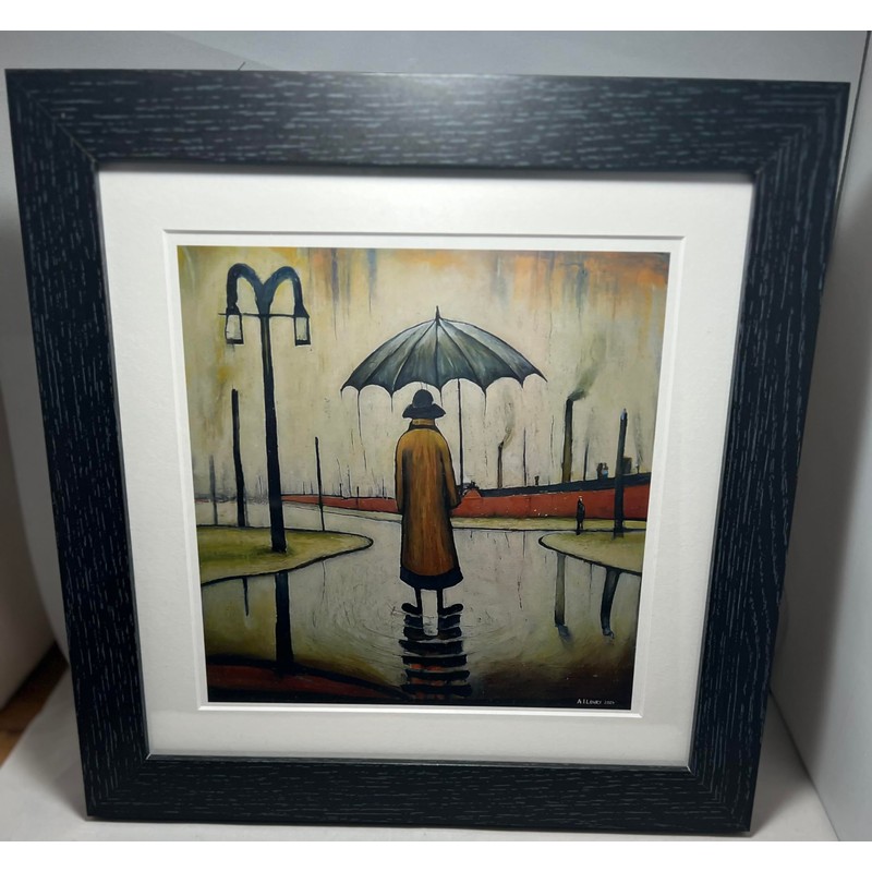 Greetingles Lowry-Style 12"/31cm Square Framed Print. Beautiful Black Ash Frame