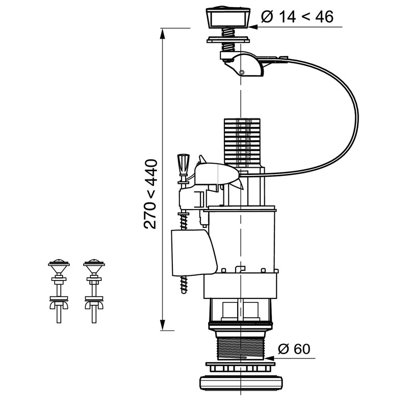 Wirquin 10723580 Double Flush Mechanism with Cable Flush Mw2, Red