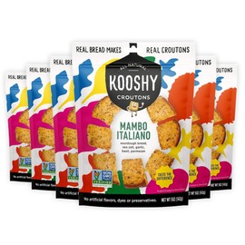 Kooshy Croutons | Italian Sourdough Bread with Sea Salt, Garlic, Basil, & Parmesan | Non GMO Croutons for Salad, Soup, and Snacking (Mambo Italiano Flavor | 5 oz / 6 Pack)