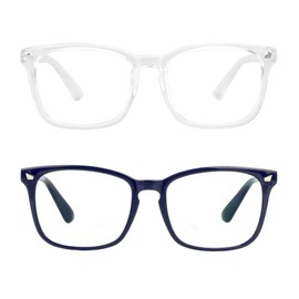 2 Pairs LifeArt Blue Light Blocking Glasses with Spring Hinge, Anti Eyestrain, Computer Reading Glasses, Gaming Glasses, TV Glasses for Women Men, Anti UV, Anti Glare (Navy&Clear, +2.25 Magnification)